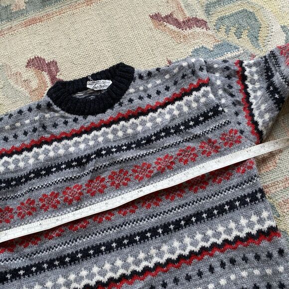 Vintage 60s Lord & Taylor Fair Isle Sweater Wool Gray Pattern Small Medium - Picture 4 of 6